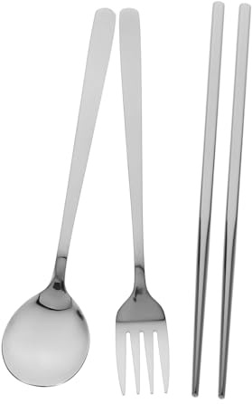 VALICLUD Cubiertos Portátiles De Viaje Utensilios Reutilizables Con Estuche Deslizante Tenedor Cuchara y Palillos Acero Inoxidable Para Almuerzo y Camping