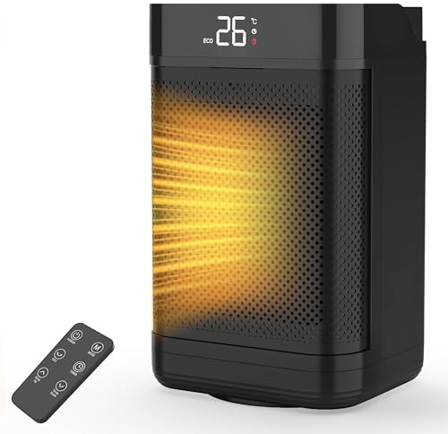 Air Pro Portable Electric Space Heater 10 - Energy Efficient PTC Ceramic Heater - 90 degree Oscillation, Remote Control, Tip Over & Overheat Protection, Built In Thermostat LED Display 1-12HR Timer