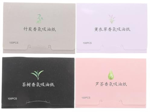 WOONEKY 4er Packung Pack Gesichtsöl Absorbierende Blotting Paper mit Natürlichem Duft Tragbare Öl Kontrollfolien für Fettige Haut Sanftes Hautfreundliches Material Schnell Ölbindend für