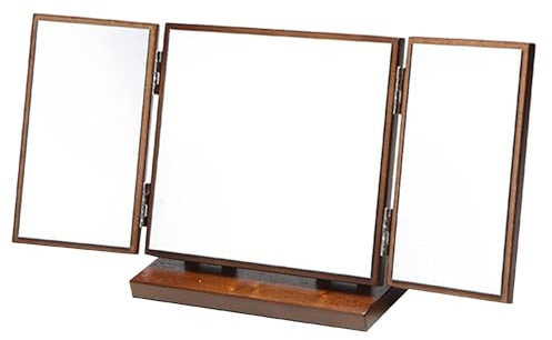 LOLIPPYY Klappbarer Dreiseitiger Schminkspiegel für Schreibtisch | Braun mit Blumenmuster, Stabile Standfunktion der Fläche, Glatte Glasoberfläche