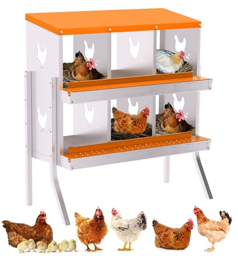 Rollaway Chicken Nesting Box, 6-Chamber Chicken Nest Box with Inclined Waterproof Roof, Ventilated Bottom Holes & Resting Platform, Fox-Proof Wall Mounted Laying Nest for Poultry Ducks 82x43x90cm