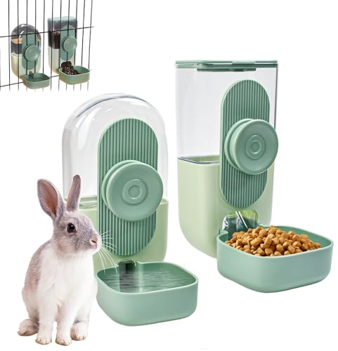Elyyapt Rabbit Food Dispenser Automatic Pet Food Water Dispenser Bowl Hanging Auto Gravity Pet Feeder Water Bottle Set Feeding Station for Small Dog Cat Kitten Bunny Guinea Pig Ferret, 800ML/850 ML