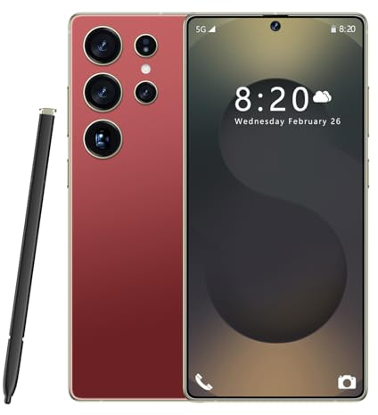 ULUCAN Smartphone S25 Ultra Pro 5G – 16 Go RAM, 1 to ROM | Écran HD AMOLED 7,3 144 Hz | 108 Mpx Principal, 72 Mpx Ultra Grand-Angle | Snapdragon 8 Gen 3 | 8 000 mAh | Android 14 | Débloqué,Red-1TB