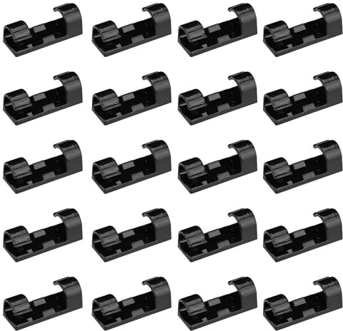 Kabelclip für Saiten – 3 x 1,1 x 0,7 cm, schwarz, starke Kabelclips, Wandhalterung, selbstklebende Kabelhalter | Arbeitsplatz, Küche, Schlafzimmer, Büro