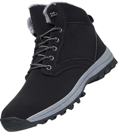Generisch Men's Winter Boots, Black Hiking Boots, Lined Thick Sole, Snow Boots, Warm Winter Trekking Boots, Flat Lace-Up Shoes, Comfortable Mountain Boots, Winter Boots for Outdoors, Sizes 39-48