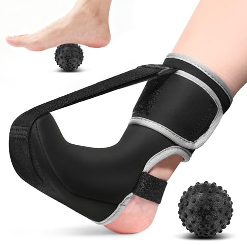 Lonsomu Plantarfasziitis Nachtschiene mit Massageball und Bogenkissen für Fersensporn Spezielle Fussbandage zur Unterstützung der Füße zur Linderung von Fußschmerzen Weich Dehnbar Schwarz
