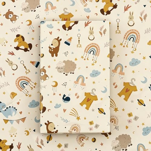 4 Bögen Taufe Geschenkpapier Baby 50x70 cm Geschenkpapier Mädchen Regenbogen Falten Verpakungspapier Babyparty für Babygeschenk Taufe Kindergeburtstag Mädchen Junge (Regenbogen)