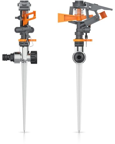 Brandson - Impulsregner 3/4 Zoll - Gartensprinkler Rasensprenger - Kreis- und Sektorenregner - Rasensprenger mit Pulsation – rotierend – mit Schnellkupplung – große Flächen