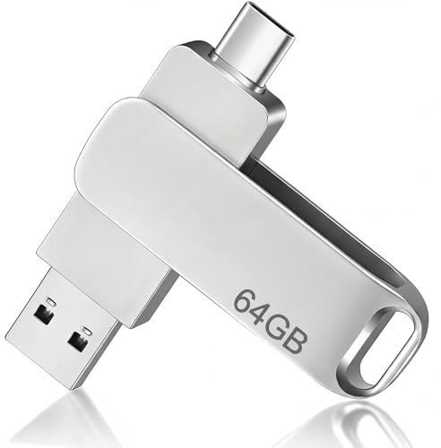 64GB USB Memory Stick 3.2 Type-C Dual Flash Drive for PC, Tablet, Mac, MacBook, Flash Drive Smart Phone High-Speed Memory Stick for Store Songs Photos Video USB to Store Phone Video Files, Silver