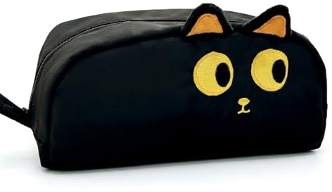 GisWell Mäppchen Schwarz – Cartoon Katze Federtasche für Mädchen, Große Kapazität Schlampermäppchen für Schule & Büro, Stoff-Etui für Teenager und Erwachsene