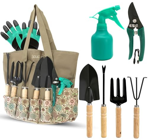 Scuddles All-in-One Gardening Tool Set with Large Storage Tote – Durable, Rust-Resistant Hand Tools with Ergonomic Grip for Digging, Weeding & Planting – Ideal Garden Gift for Women, Men & Beginners
