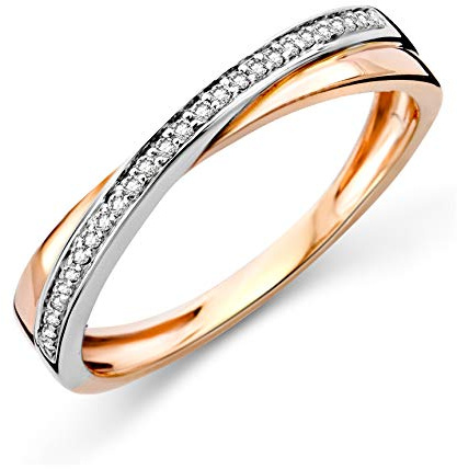 Miore - Anillo cruzado para mujer con diamantes, bicolor, en oro blanco y oro rosa de 9 quilates/oro 375, diamantes de 0,08 quilates, 56 (17.8 mm), Oro, Diamante