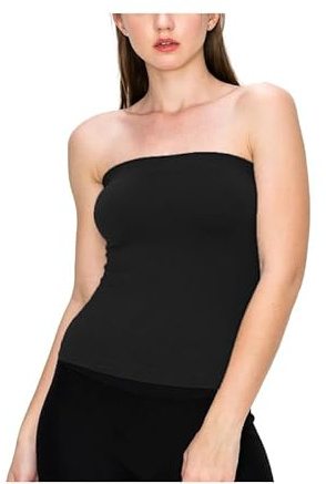 R&N FASHIONS Womens Bandeau Vest Top Strapless Boob Tube Bra Off Shoulder Sleeveless Elastic Fit Viscose Fabric Comfortable Layering Summer Wear (Black, 24-26)