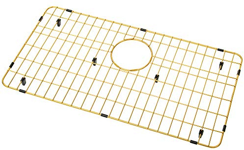 MONSINTA Kitchen Grid and Protector, Stainless Steel for Sink Bottom, 26 x 14 with Rear Drain for Single Bowl, Golden Color