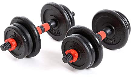 Enjoy Fit Kurzhanteln 2er Set Gusseisen 15kg / 20kg / 25kg – Hantelstange, Gewichte und Sternverschlüsse gerändelt 25mm schwarz rot (Schwarz-20KG)