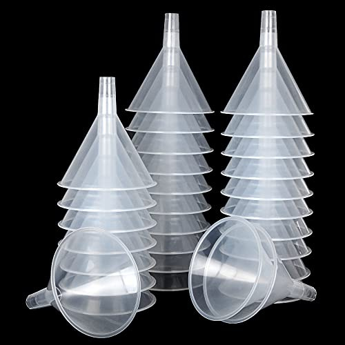 HNBun 30Pcs Plastic Funnels Set, 4.7 Inch Wide Mouth Large Clear Funnels for Filling Water Bottles, Multipurpose Tool with Long Spout for Transferring Liquid, Spices, Powder, Lotion, Oils