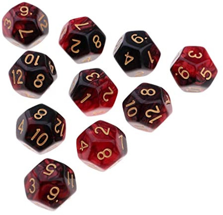 Sharplace Packung von 10 D12 Multi Seitigen Polyeder Würfel für Spiel, Rot + Schwarz