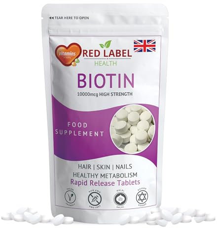 Red Label Health Biotin 10000mcg Tablets, Hair Growth Supplement for Women & Men, 180 Tablets (6 Months Supply), Skin Health & Nail Repair, Vegan, Non-GMO Boosts, Gluten Free, Energy & Vitality