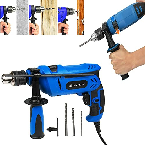 Marteau Perforateur Électrique, Perceuse Percussion 850W, Perforateur Burineur 0-3000 tr/min Vitesse Variable, 5/6/8mm Forets Inclu, Capacité de Perçage: Béton (13MM), Métal (10MM), Bois (25MM)