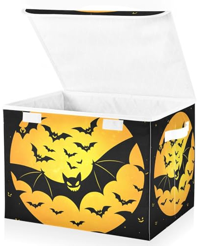 senya Halloween Storage Baskets Collapsible Storage Bins with Lids, Bat Pattern Storage Boxes Clothes Baskets for Organizing