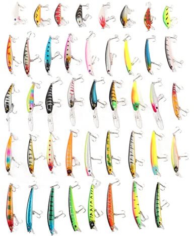 UPQRSG 43 Piezas de Señuelos de Pesca, Aparejos de Pesca con Señuelos de Simulación de Metal, Kit de Señuelos de Pesca Realistas de Tipo Efectivo Universal, Cebo Artificial Minnow, Cebo Cucharilla