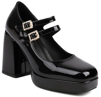 Escarpins à Talons Hauts Punk pour Femmes, Chaussures Mary-Janes, Chaussures à Talons brevetés de Grande Taille pour soirée dansante et Mariage,Noir,45 EU