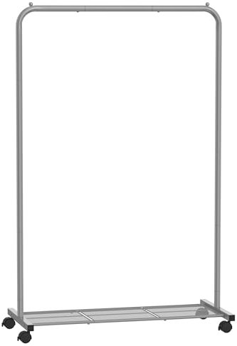 SONGMICS HSR025G01 Portant à vêtements sur roulettes en métal pour Chambre à Coucher, 91 cm de Long, avec étagère de Rangement, 2 Roues verrouillables, Rail supérieur pouvant Supporter jusqu'à 40 kg
