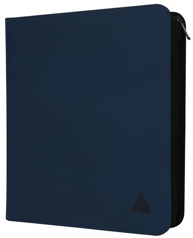 Rayvol Trading Card Binder, 9 Pocket Fit 1404 Cards - Metal D-Ring Card Holder with 78 Double-Sided Clear Pages, Top-Loading Collectors Album -Midnight Blue
