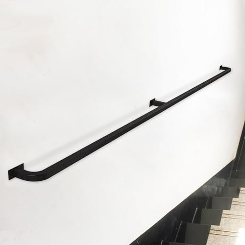 An der Wand montierter Balustraden-Handlauf für Treppen, industrielles schwarzes Metall-Schmiedeeisenrohr-Treppengeländer, 200kg Tragfähigkeit, Treppengeländer für Loft-Korridor-Terrassendielen-Garten