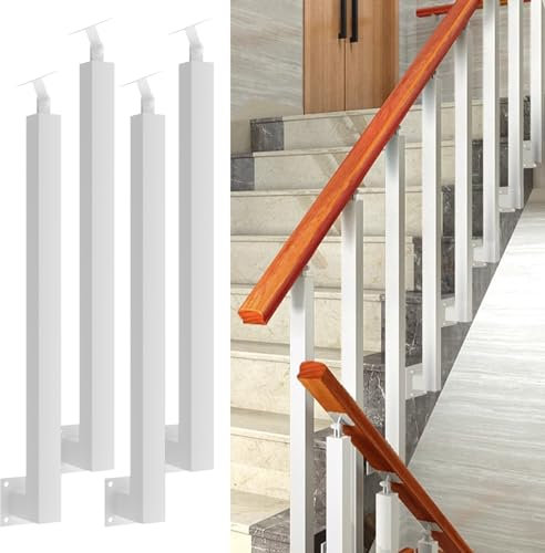 Poteaux De Balustre D'escalier Carrés - Broches De Garde-Corps En Métal Réglables à 270° Avec Base De Support Plat Et Kits De Vis; Blanc poteaux en fer pour terrasses
