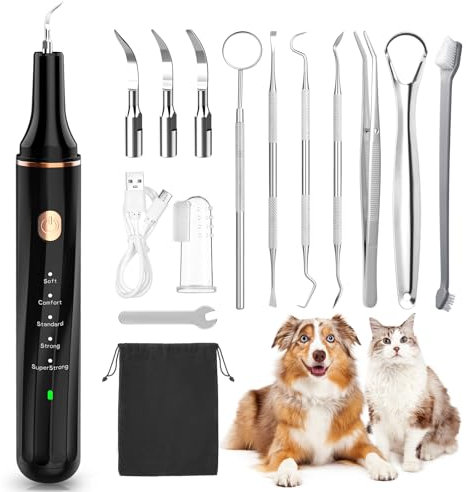 Petbank Zahnreiniger Ultraschall für Hund und Katze, Zahnreiniger für Haustiere, Zahnpflege Set, Zahnreinigung und Reinigungsset für Hunde Katze, 5 Reinigungsmodi, 4 Reinigungsköpfe