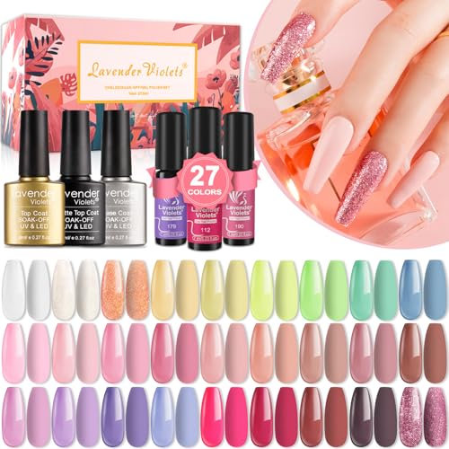 Milky Coffee Gel Nail Polish Set 27+3 Nude Pink White Gifts Box All Season Chroma Nails Colors Soak-off UV LED with Base Coat, Matte and Glossy Top Coat C974