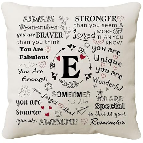 HKTNGEX Inspirational Throw Pillow Cover Gift,26 Letter Initial Alphabet A-Z Cushion Cover Pillowcase For Daughter Son Sisters Friends Colleague Birthday Christmas Graduation Reminder Home Decor (E)