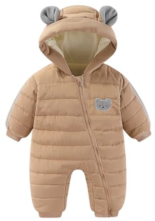 JiAmy Combinaison de Neige pour Bébé Garçons Filles, Barboteuse hiver Unisexe Bébé Grenouillère à Capuche Chaud Tout-petit pour 3-24 mois