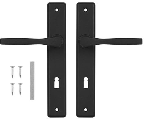 ADGO Türgriff Set für den Buntbart Schloss Schlüssel 90 Links Rechts Türklinke Drückergarnitur Aluminium Verzinkter Stahl Ein Griff für ein Schmales Schloss auf einen Langen Teller Gemalt (Schwarz)