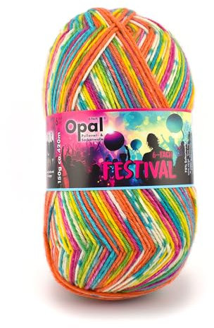 Opal Festival, 6-fach Sockenwolle, 150 g / 420 m, Nadelstärke 3-4, 75% Schurwolle, 25% Polyamid, schöne Farben, weich, saugfähig, strapazierfähig (11422 Lichtspektakel)