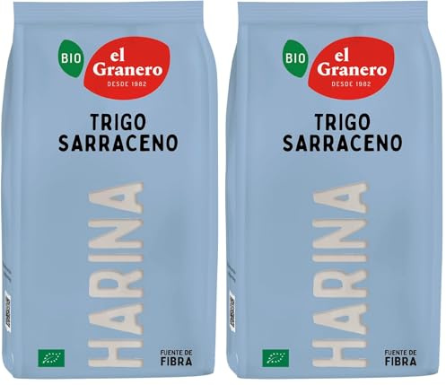 El Granero Integral - Harina de Trigo Sarraceno BIO - 1 KG - Rica en Fibra y Nutrientes - Mejora la Digestión - Harina de Bajo Índice Glucémico - Apta para Veganos (Paquete de 2)