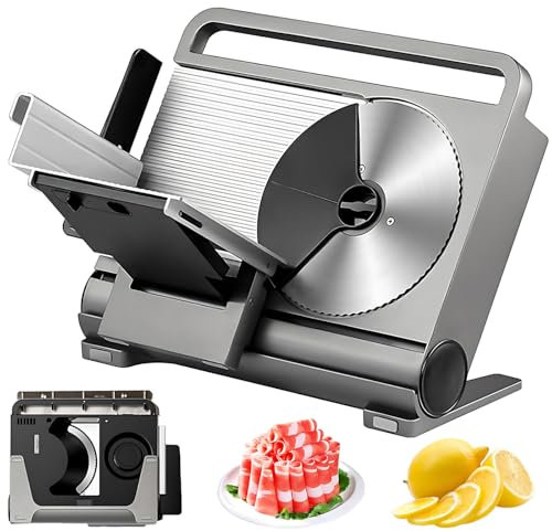 Máquina Cortadora De Carne para El Hogar, Cortadora De Alimentos Plegable con Ajuste De Grosor De 1-15 Mm, Hoja De 19 Cm De Diámetro, Bloqueo para Niños, Antideslizante, Cortadoras Eléctricas