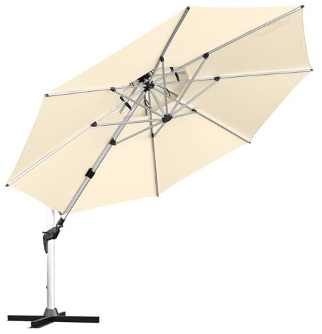 anndora Alu Ampelschirm 400 cm mit Kurbel – runder Sonnenschirm 360° drehbar, schwenkbar & neigbar – wetterfest & UV-Schutz - Natural