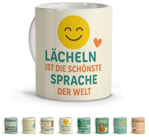 LolaPix Tasse Mit Spruch. Lustige Tasse. Tassen Mit Sprüchen. Gute Laune. Tasse Für Mama. Kleine Geschenke für Frauen. Geschenkset Frauen. Motivationsgeschenke. Tasse Lustig LACHELN IST 330ml