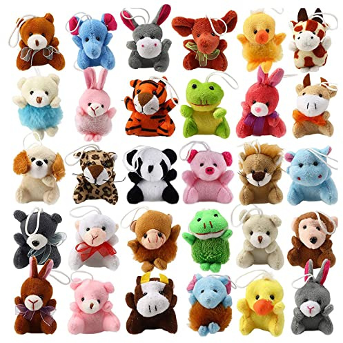 Fycakly 30-teiliges Mini-Plüschtier-Set, niedliche kleine Tiere, Plüsch-Schlüsselanhänger, Dekoration für Kindergarten-Geschenk Plüschtiere für Kinder​​ (White, One Size)