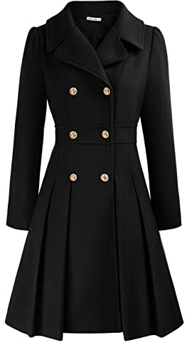 GRACE KARIN Cappotto da donna Cappotto invernale con risvolto doppiopetto cappotto al ginocchio trench invernale lungo giacca linea A outwear, S