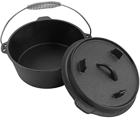 WPKD BLUEIY Dutch Oven Camping with Lid, Nonstick Multifunction Cook Evenly, 31cm Cast Iron Pot with Thermometer Notch for Outdoor Cooking