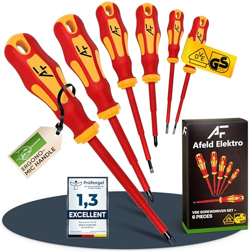 Afeld Elektro Set Cacciaviti Elettricista VDE Isolati 1000V – 6 Pezzi Magnetici – 4 a Taglio e 2 a Croce PH – Acciaio S2 Professionale – Cacciaviti Isolati per Lavori Elettrici Sicuri e Precisi
