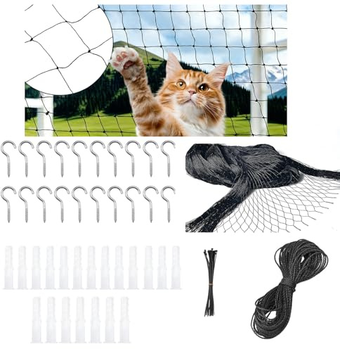 Solivive Filet Chat Balcon,en Nylon,8x3 m Filet de Protection Chat pour Sécuriser Les Balcons,Protection Fenetre Chat sans Percer pour Balcons, Portes, Fenêtres, Escaliers(Noir)