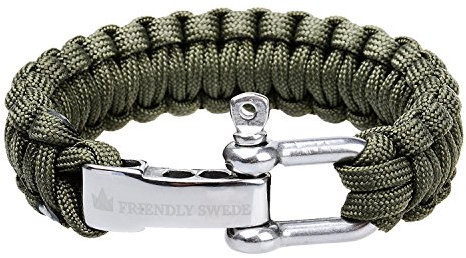 THE FRIENDLY SWEDE Braccialetto di Sopravvivenza in Paracord, con Chiusura in Acciaio Inox (Verde Militare, M)