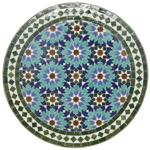 Casa Moro Zellige-Fliesen Tisch – Mosaiktisch Rund Ø 60 cm – Esstisch Küche Esszimmer – Balkontisch Terrassentisch Gartentisch – Fliesen-Tisch Wohnzimmer – Marokko