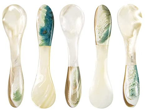 DUEBEL Perlmutt Kaviar Löffel, 5-Stücke Luxus Handgemachte Löffel für Kaviar Garnelen-Ei-Eiscreme Servieren (10cm)