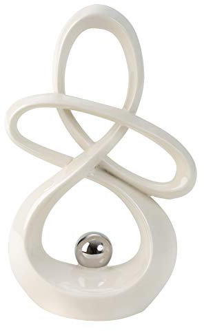 Lifestyle & More Moderne Skulptur Dekofigur aus Keramik Weiß mit silberner Kugel Höhe 30 cm