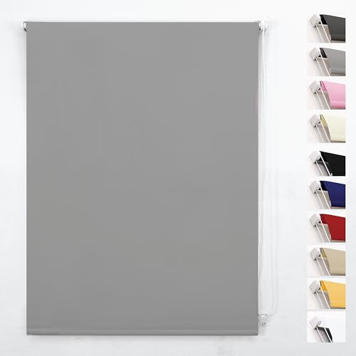 FUNKY GADGETS Blackout Roller Blinds, Ligh Grey (210cm Wide x 165cm Drop) | Thermal insulated UV Protection Trimmable Easy Fit Child Safe Window Blinds for Home Office